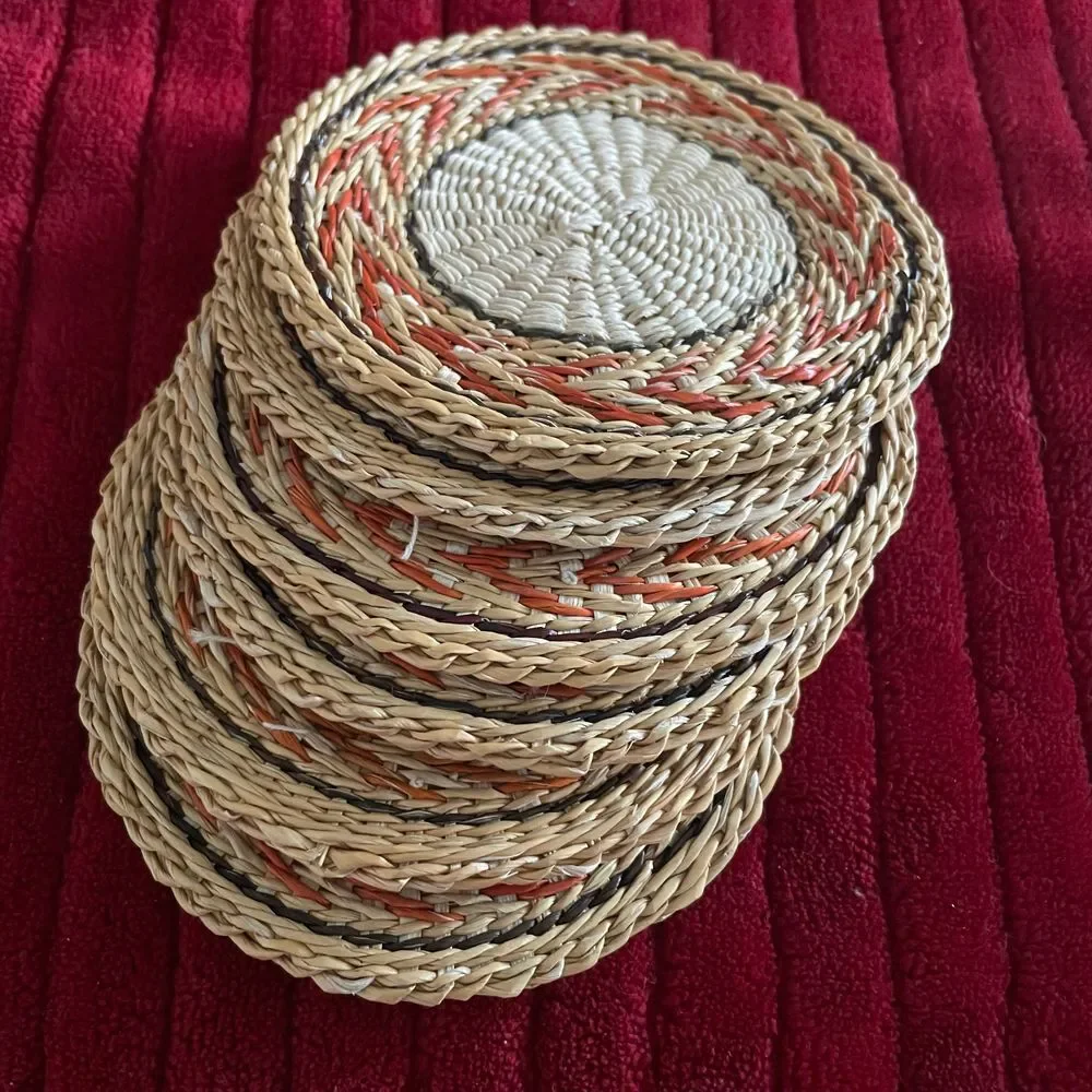 Straw drink Coaster Set‎ 6 Vintage 70s Woven Boho Retro Bohemian Home Coffee